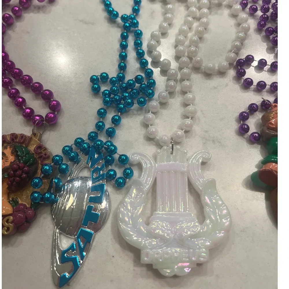 8 Vintage Mardi Gras Beads Lot Y2K Bacchus Pegasus Saturn‎ Orpheus Tucks Krewes